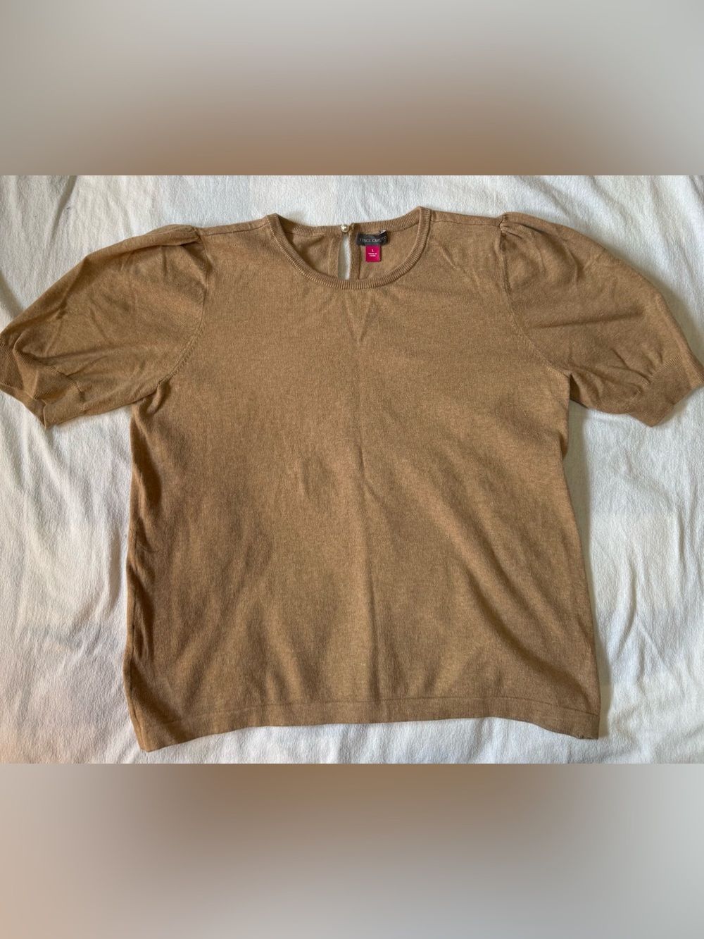 Vince Camuto Camel Brown Short-Sleeve Crewneck Sweater